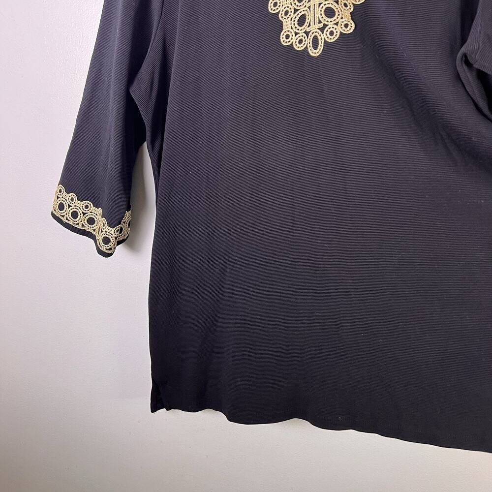 NWT Charter Club Women's Black Gold Embroidered Ribbed Pullover Tunic Plus Sz 3X - Picture 6 of 11